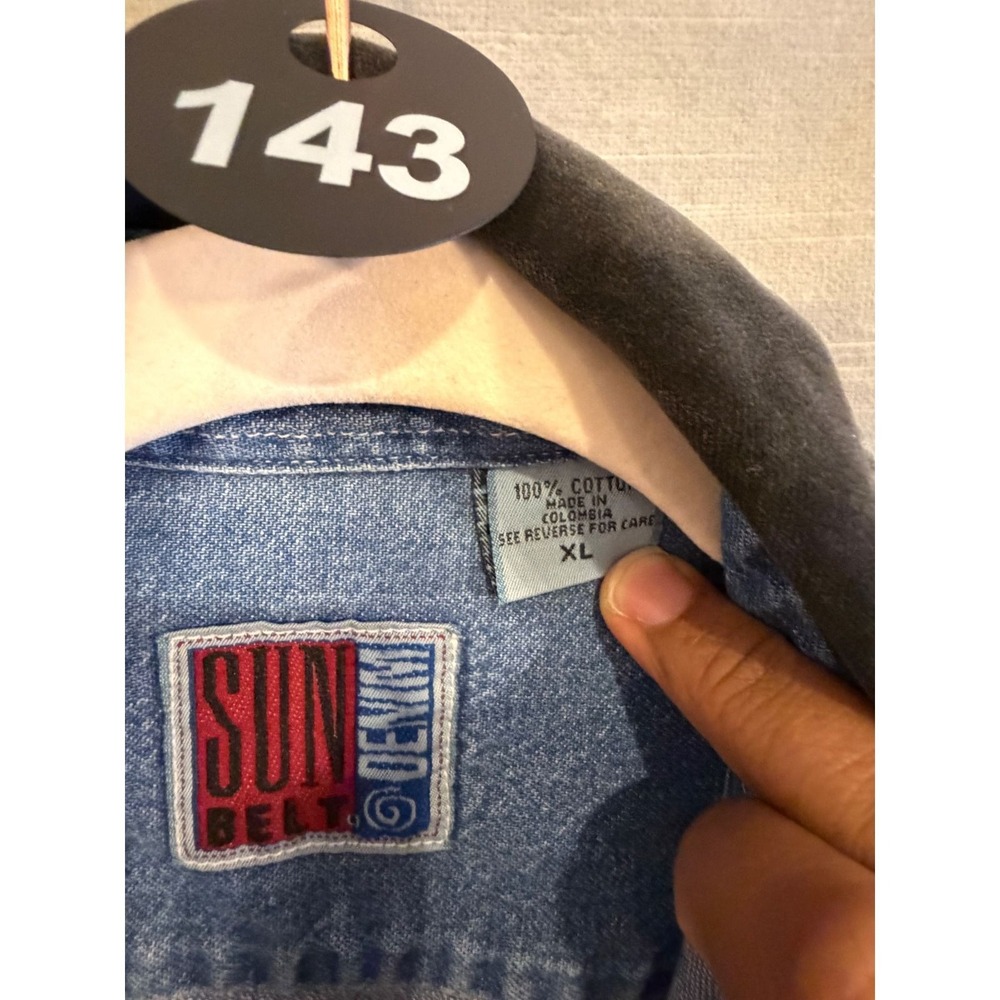 XL 143 Vintage Denim Shirt Western Concho Buttons Black Collar Oversized Cowgirl - Picture 5 of 6
